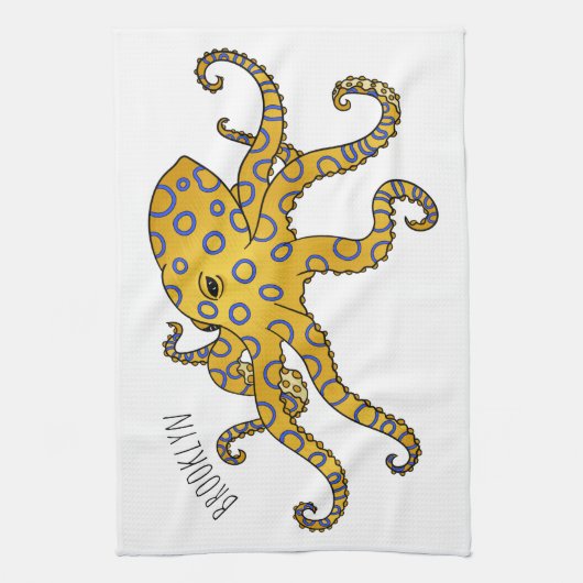 Blaue Tintenfisch-Cartoon-Abbildung Geschirrtuch (Vertikal)