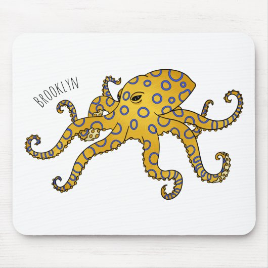 Blaue Tintenfisch-Cartoon-Abbildung Mousepad (Vorne)