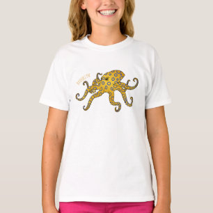 Blaue Tintenfisch-Cartoon-Abbildung T-Shirt