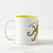 Blaue Tintenfisch-Cartoon-Abbildung Zweifarbige Tasse (Links)