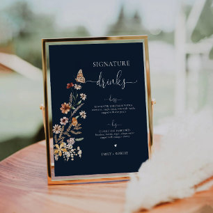 Blaue Tiny Wildblume Signature Drinks unterzeichne Sockelschild