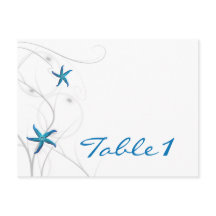 Blaue Tischnummer und Silberkoralle