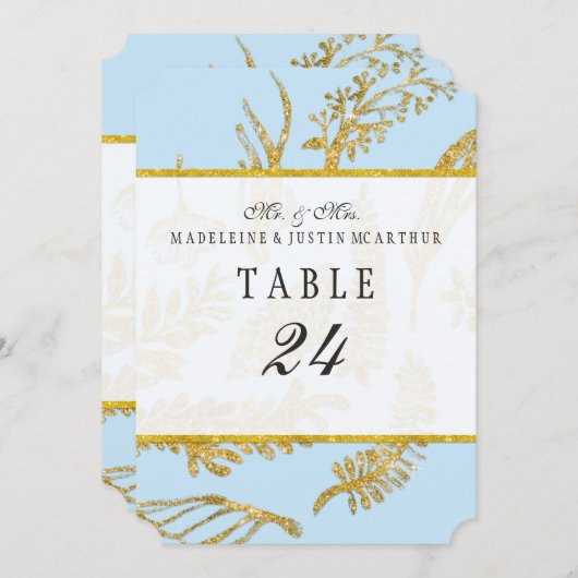 Blaue Tischnummern Moderne Blätter aus handgezogen (Vorne/Hinten)