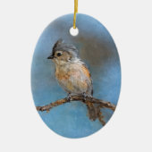Blaue Titmaus-Vogelmalerei Jahr Weihnachten Keramik Ornament (Vorne)
