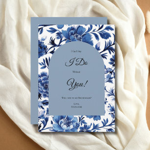 Blaue Toile-Blumen-Brautjungfer-Vorschlagskarte Einladung