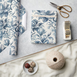 Blaue Toile-Blumen-Vintage-Eleganz Geschenkpapier