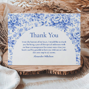 Blaue Toile Blumeneinladung zur Abschlussfeier Dankeskarte