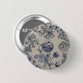 Blaue Toile-Blumenmuster im Vintage-Stil Button (Vorne & Hinten)