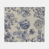 Blaue Toile-Blumenmuster im Vintage-Stil Fleecedecke (Vorderseite (Horizontal))