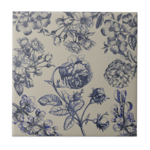 Blaue Toile-Blumenmuster im Vintage-Stil Fliese