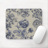 Blaue Toile-Blumenmuster im Vintage-Stil Mousepad (Mit Mouse)