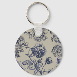 Blaue Toile-Blumenmuster im Vintage-Stil Schlüsselanhänger