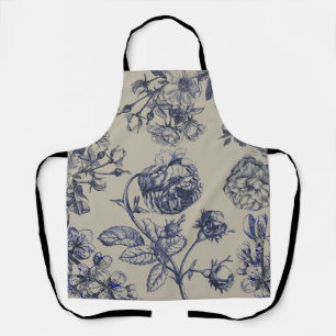 Blaue Toile-Blumenmuster im Vintage-Stil Schürze