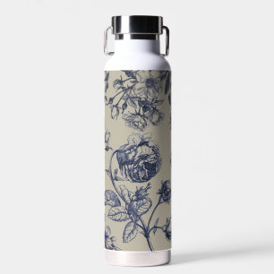 Blaue Toile-Blumenmuster im Vintage-Stil Trinkflasche