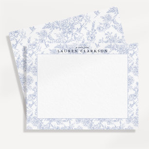 Blaue Toile-Blumenrand-Notizkarte Einladung