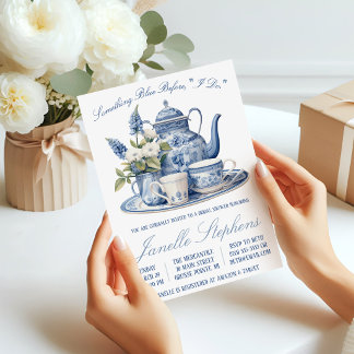 Blaue Toile-China viktorianische Teeparty-Brautabs Einladung