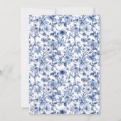 Blaue Toile-Chinoiserie-Blumen-Hochzeitsdusche Einladung (Rückseite)