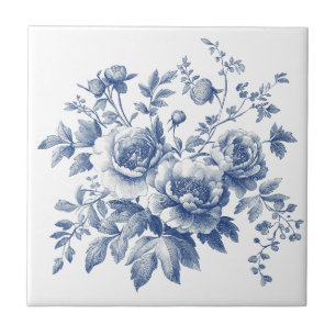 Blaue Toile-Chinoiserie-Wasserfarben-Blumen Fliese