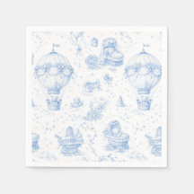 Blaue Toile de Jouy Baby Shower Servietten