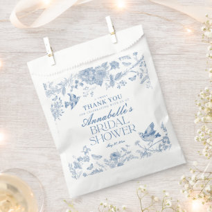 Blaue Toile De Jouy Florale Hochzeitsdusche-Desser Geschenktütchen