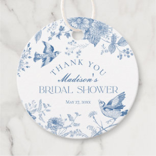 Blaue Toile De Jouy Florale Hochzeitsdusche Favori Geschenkanhänger