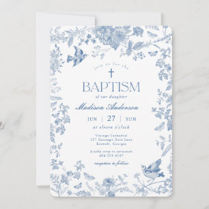 Blaue Toile De Jouy Französische Blumige Taufe Einladung