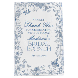 Blaue Toile De Jouy Hochzeitsbrunch-Geschenke Mittlere Geschenktüte