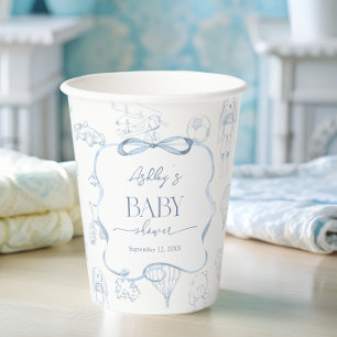 Blaue Toile de Jouy Kinderzimmer Junge Babyparty Pappbecher