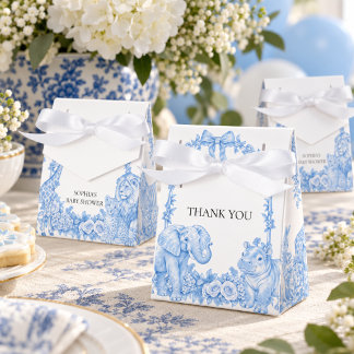 Blaue Toile de Jouy Safari Baby Shower Dankeschön Geschenkschachtel
