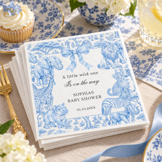 Blaue Toile de Jouy Safari-Junge-Baby-Party Serviette