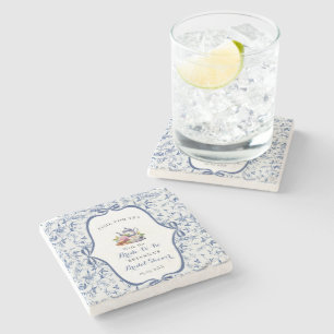 Blaue Toile de Jouy-Teeparty-Brautparty Steinuntersetzer