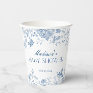 Blaue Toile De Jouy Vintage Blumen Baby Shower Pappbecher