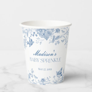 Blaue Toile De Jouy Vintage Blumen Baby Sprinkle Pappbecher