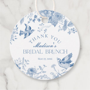 Blaue Toile De Jouy Vintage Blumen Hochzeitsbrunch Geschenkanhänger