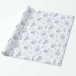 Blaue Toile De Jouy Vintage Floral Chinoiserie Geschenkpapier