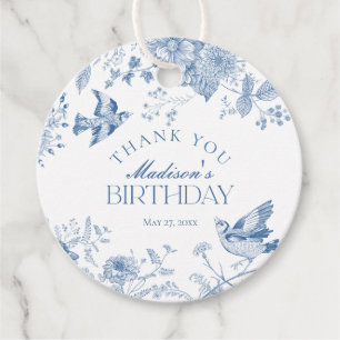 Blaue Toile De Jouy Vintage Florale Geburtstagsdek Geschenkanhänger