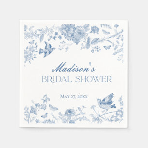 Blaue Toile De Jouy Vintage Florale Hochzeitsdusch Serviette