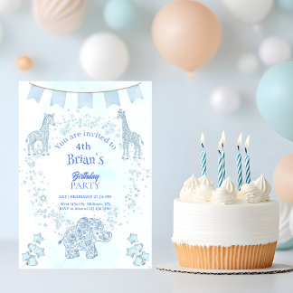 Blaue Toile Dschungeltiere Kindergeburtstag Einladung