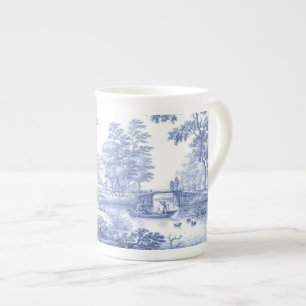 Blaue Toile Französische Pastoralszene Brücke Boot Porzellantasse