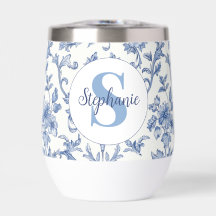 Blaue Toile Französisches Monogramm Name Florales 