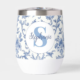 Blaue Toile Französisches Monogramm Name Florales