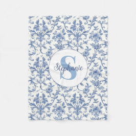 Blaue Toile Französisches Monogramm Name Florales  Fleecedecke