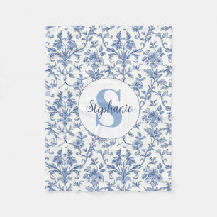 Blaue Toile Französisches Monogramm Name Florales  Fleecedecke