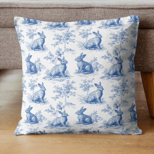 Blaue Toile-Hasen Vintage-Hasen-Muster Kissen