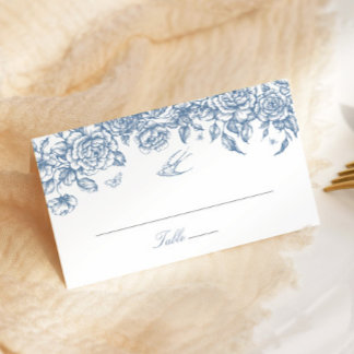 Blaue Toile-Hochzeits-Karten Chinoiserie gefaltet Platzkarte