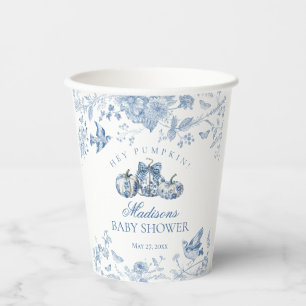 Blaue Toile-Kürbis-französische Herbst-Blumen-Baby Pappbecher