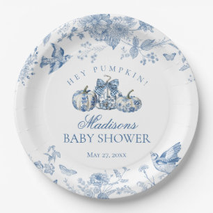 Blaue Toile-Kürbis-Französische-Herbst-Blumen-Baby Pappteller