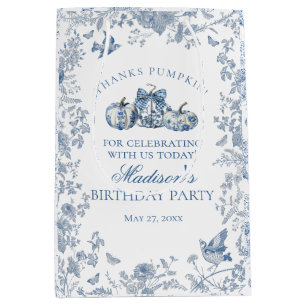 Blaue Toile-Kürbis-französische Herbst-Geburtstags Mittlere Geschenktüte
