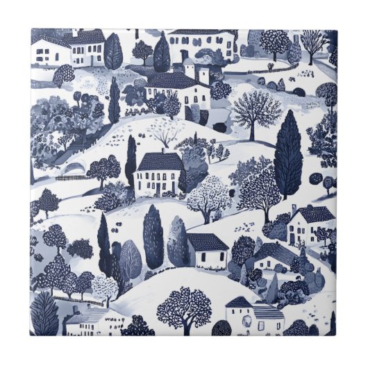 Blaue Toile-Landszene Fliese (Vorderseite)