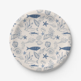 Blaue Toile-Ozean-Papierplatte Pappteller